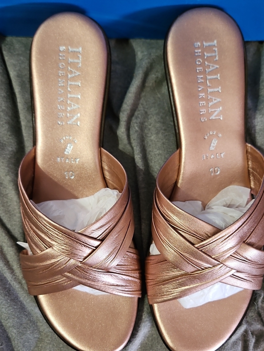Italian Shoemakers Metallic Rose Gold Woven Slide Mules